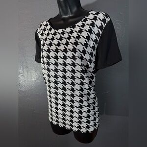TALBOTS Black/White Houndstooth Women's Top with Full Front Sequin Detail SizeXL